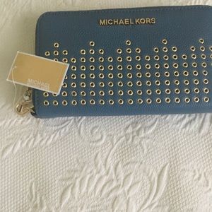 Michael Kors Leather Wallet Zipper Closure-Denim